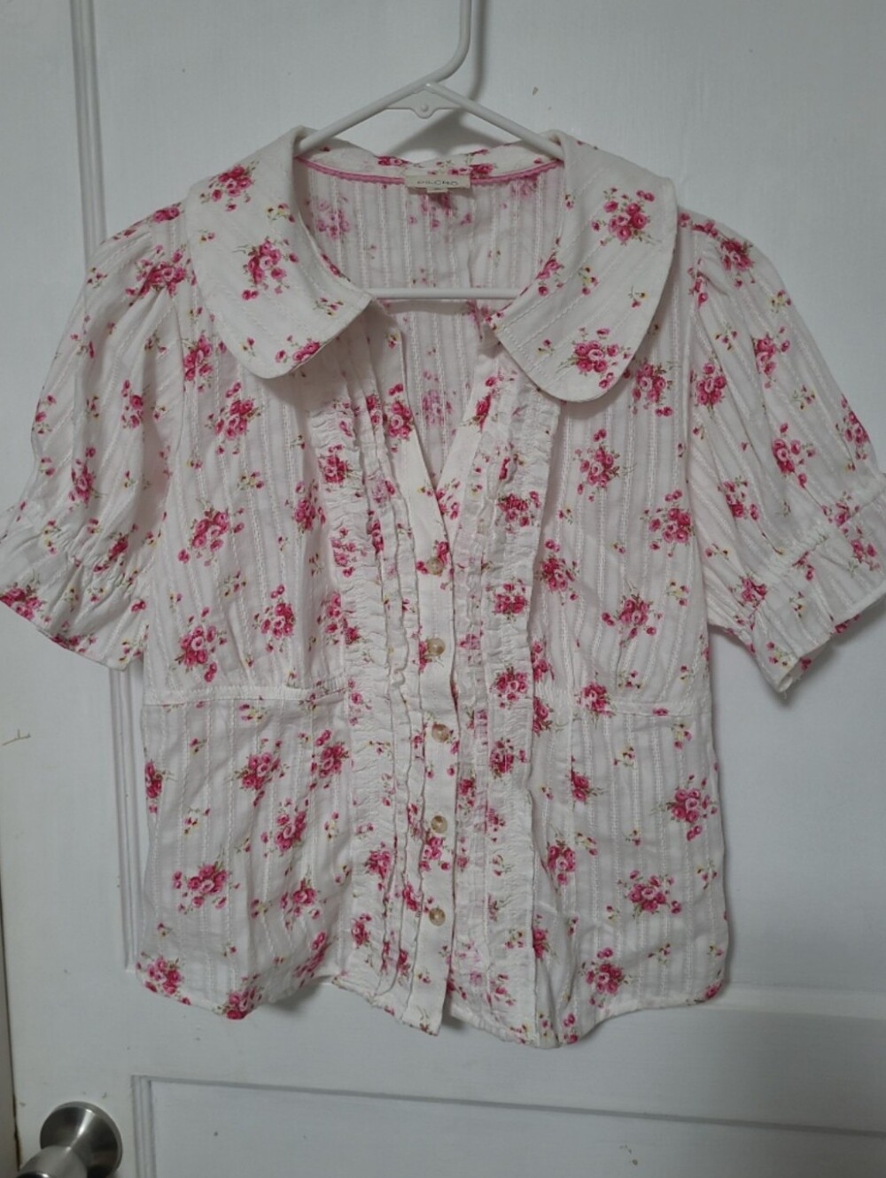 Anthropologie Pilcro White & pink Floral Button Front Top Blouse Medium - Picture 2 of 7